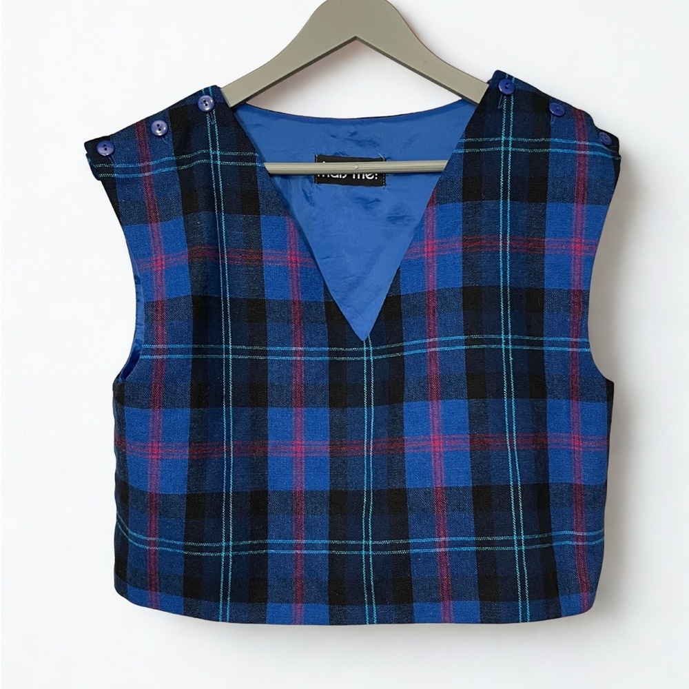 Vintage "That's me!"  Sample Piece 80s/90s Plaid Wool Vest Size 9/10 Bold Preppy